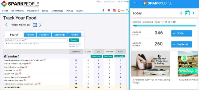 Nutrition tracking is available on the computer or mobile device.